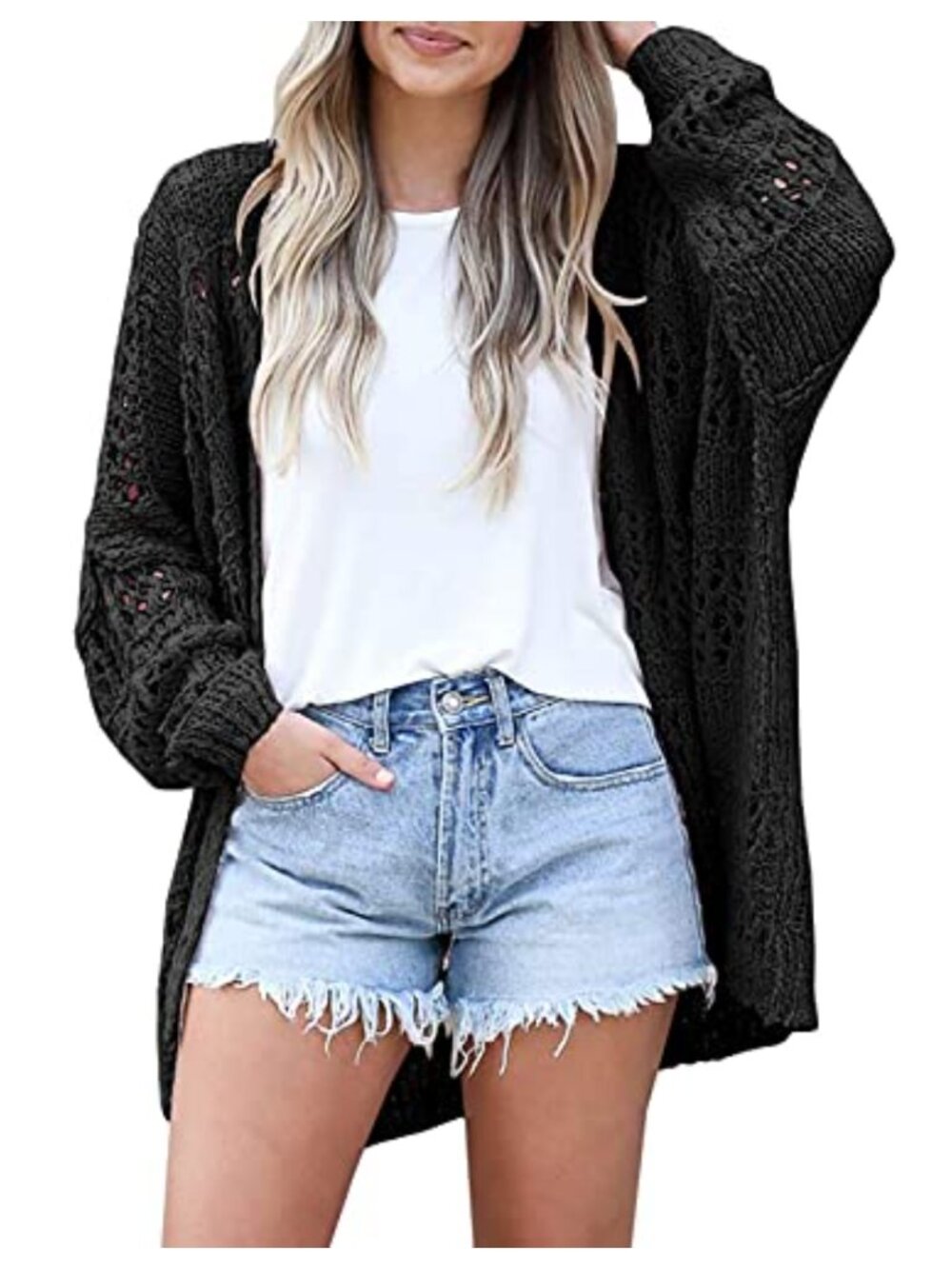 Boho Crochet Knit Cardigan Oversized Long Sleeve Lightweight Open Front